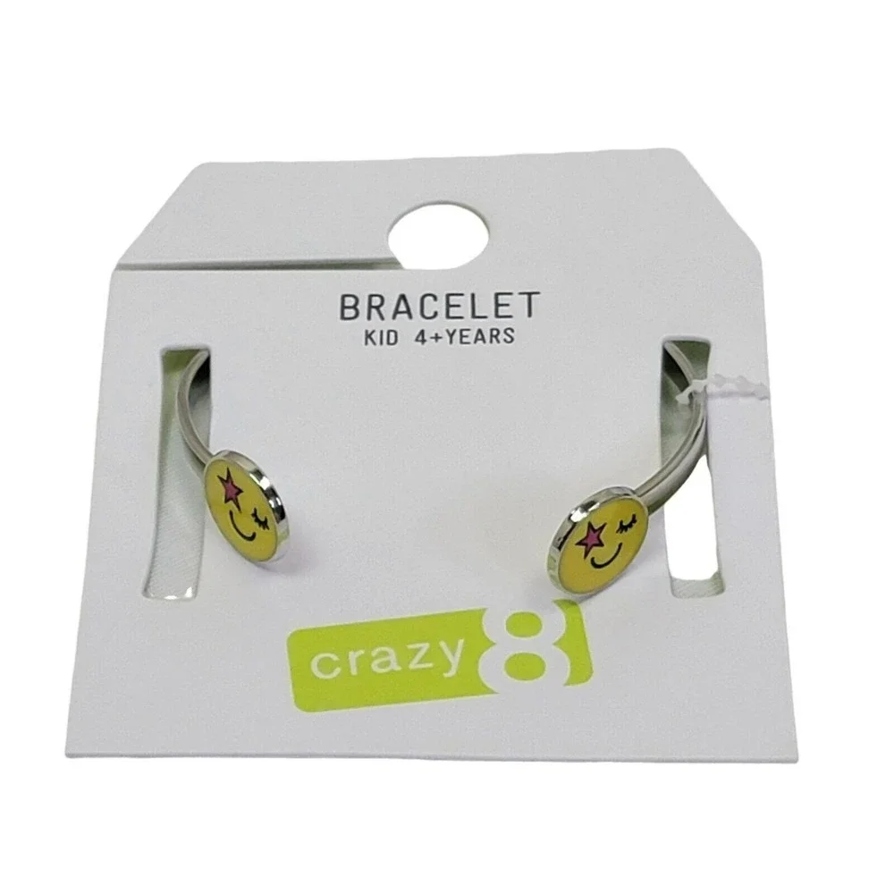 Crazy 8 Emoji Cuff Bracelet Girls Yellow Winking Happy Face Silver Tone Kids
